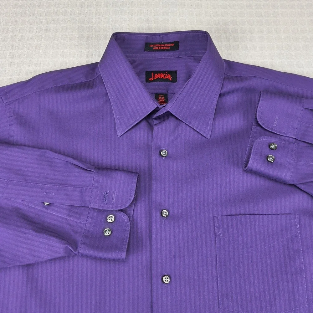 J Garcia‎ Mens Large Purple Tonal Stripe Long Sleeve Wrinkle Free Dress Shirt